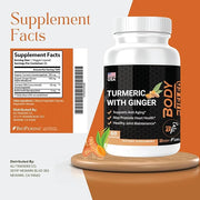 Turmeric Curcumin with Black Pepper & Ginger - Turmeric and Ginger Herbal Supplements for Joint Support, Immune Support and Healthy Skin - 60 Capsules - Made in USA