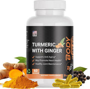 Turmeric Curcumin with Black Pepper & Ginger - Turmeric and Ginger Herbal Supplements for Joint Support, Immune Support and Healthy Skin - 60 Capsules - Made in USA